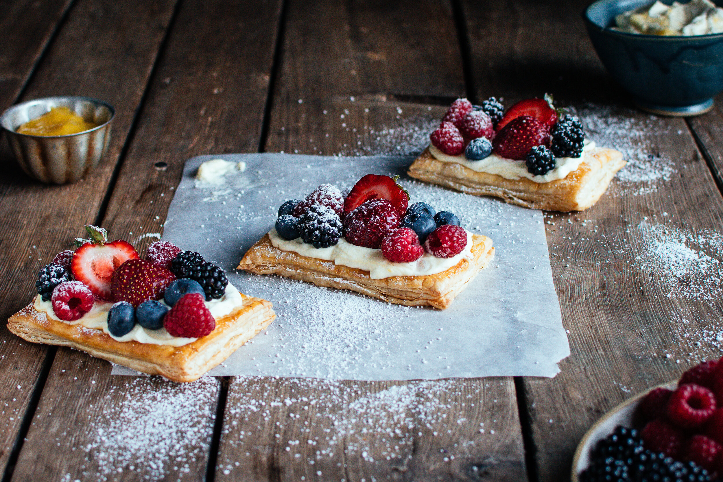 puff pastry fruit tarts with lemon curd whipped cream