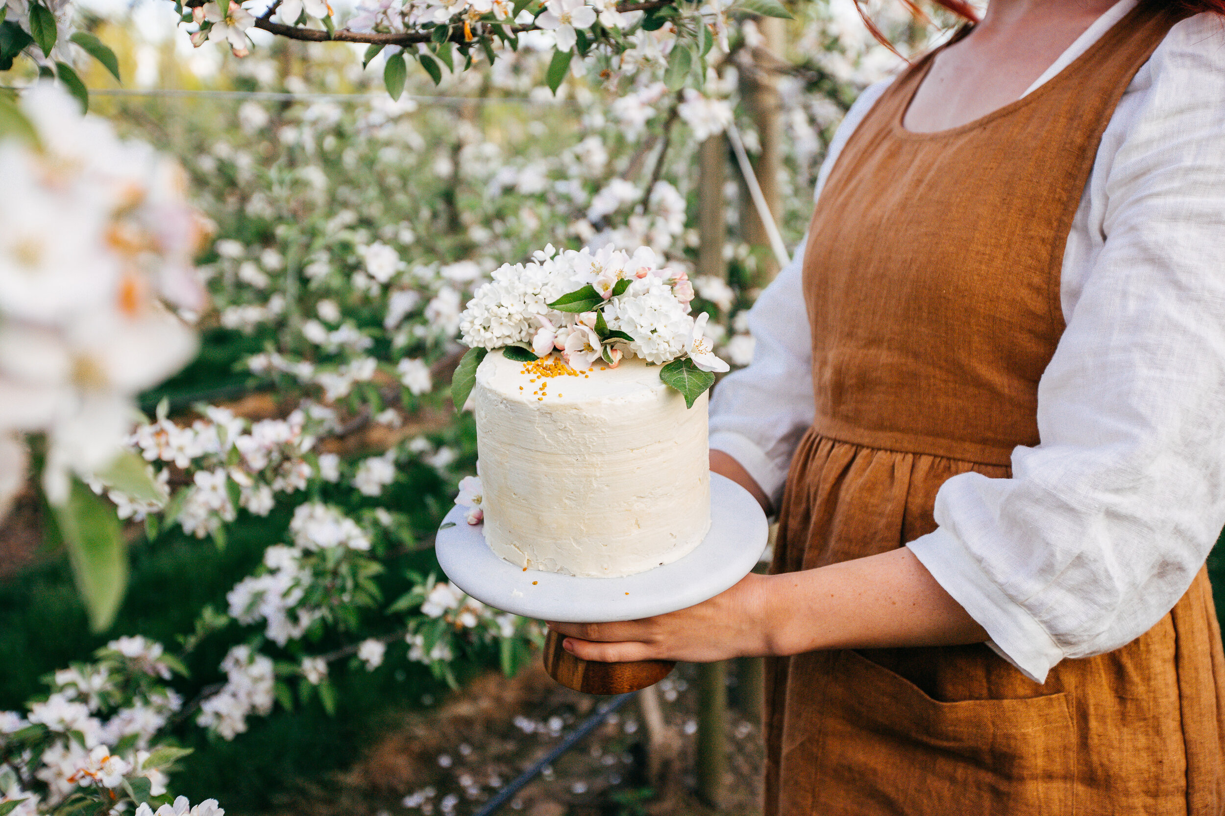 orange blossom cake &amp; frosting with lemon curd filling - a very dreamy orchard shoot