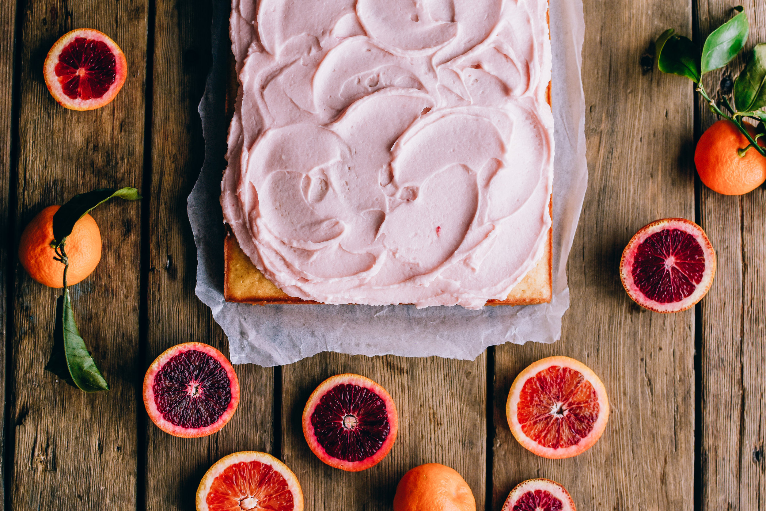 blood orange citrus sheet cake with blood orange butter cream