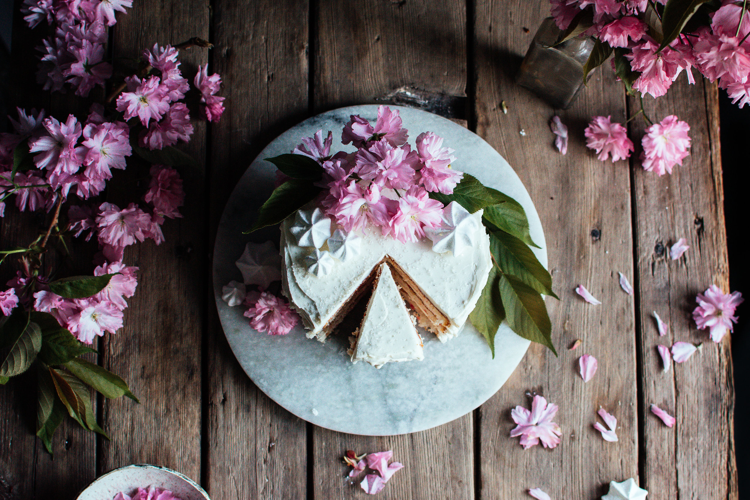 retro cherry chip layer cake with vanilla butter cream